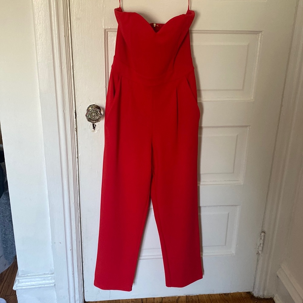 Express Size 0 Strapless Red Jumpsuit